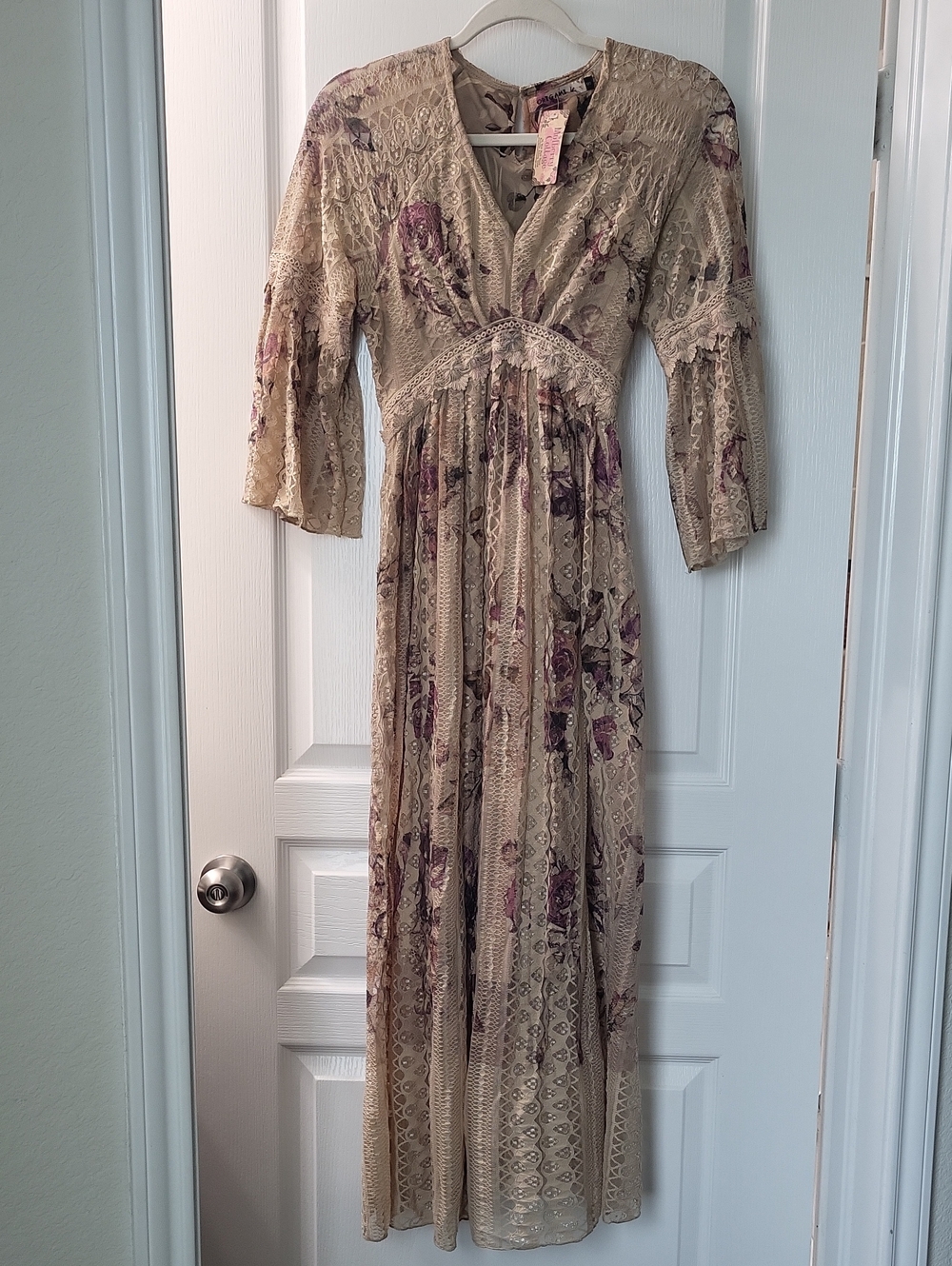 Origami Bohemian Lace & Crochet Maxi Dress - slip Lined & Rose Floral Detail S